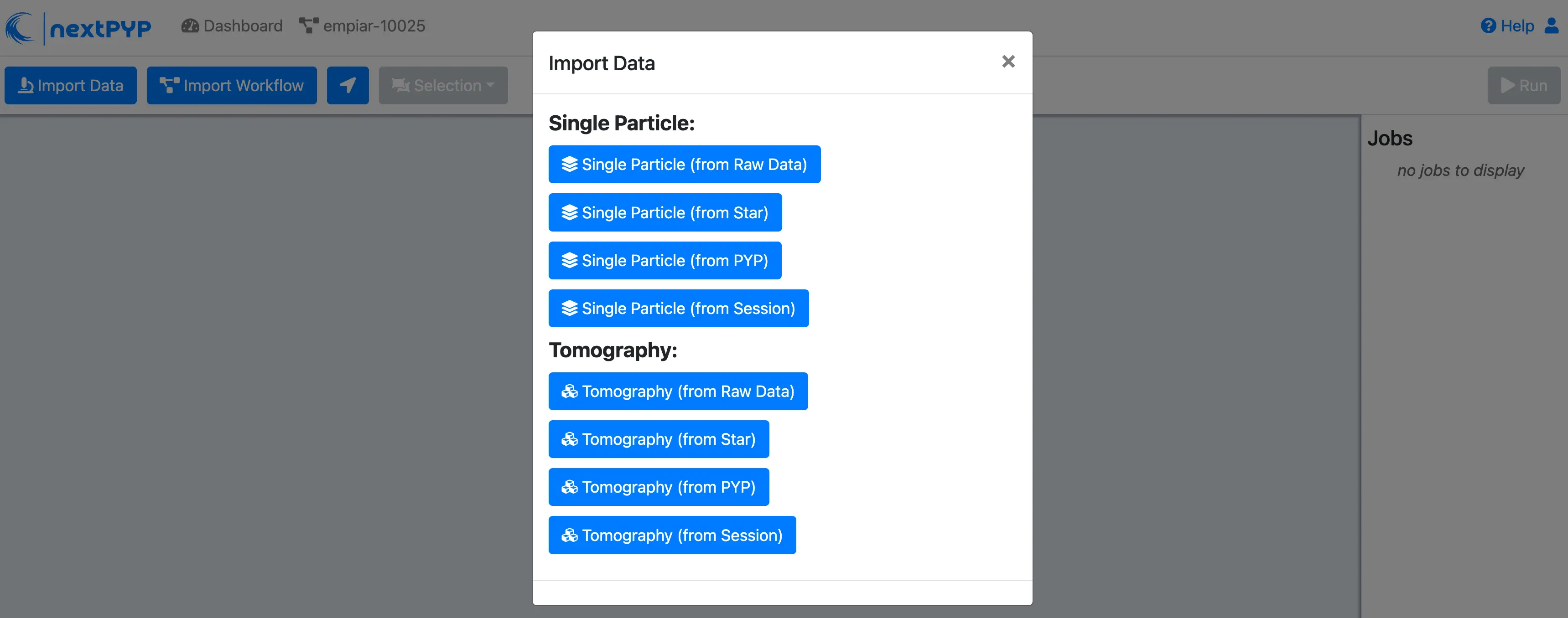 Import dialog